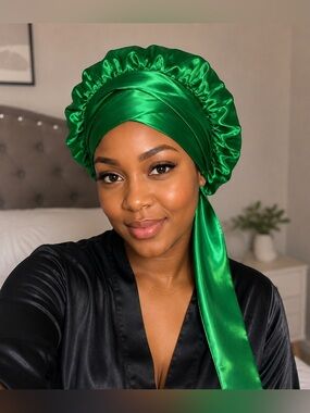 Green Satin Hair Bonnet
